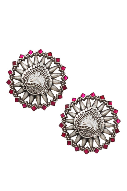 Circular Cutwork Hydro Stone Stud Earrings 