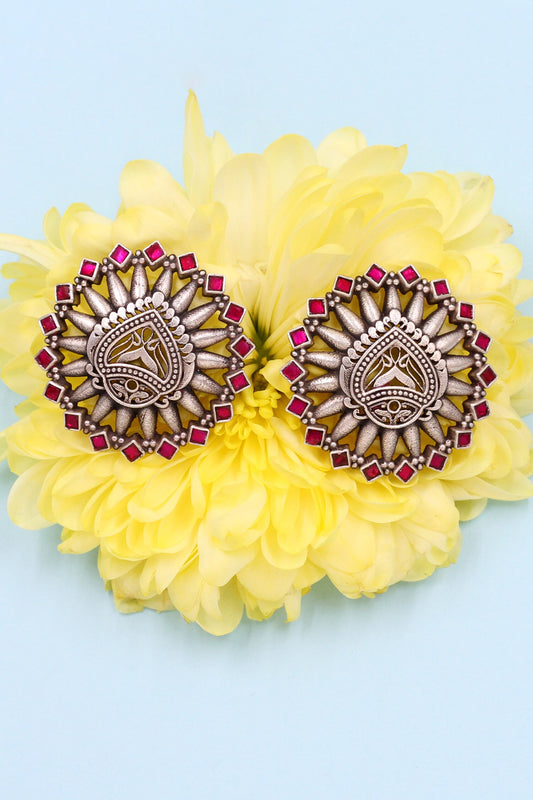 Circular Cutwork Hydro Stone Stud Earrings 