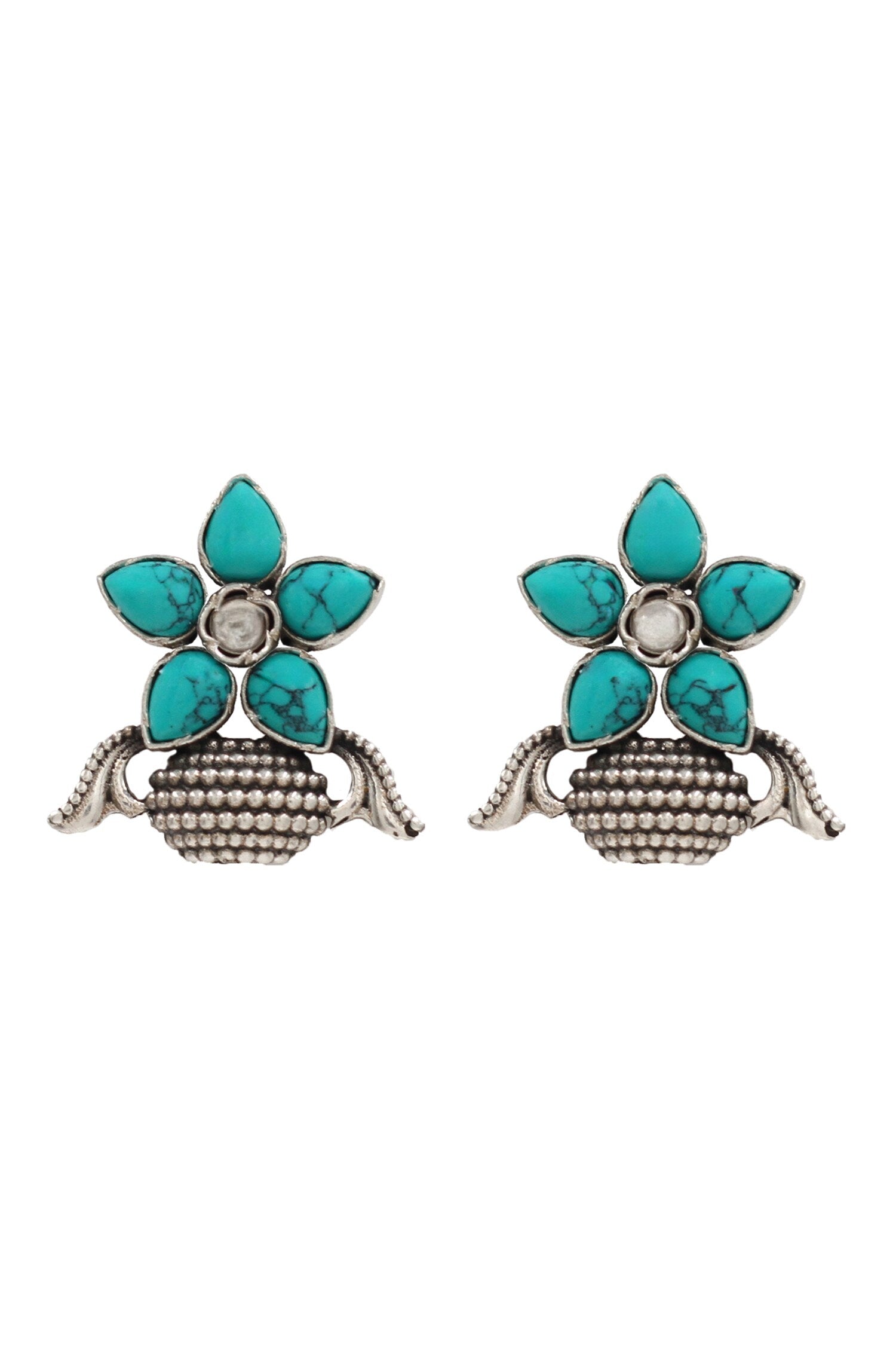 Floral Sterling Silver Turquoise Earrings 