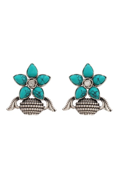 Floral Sterling Silver Turquoise Earrings 