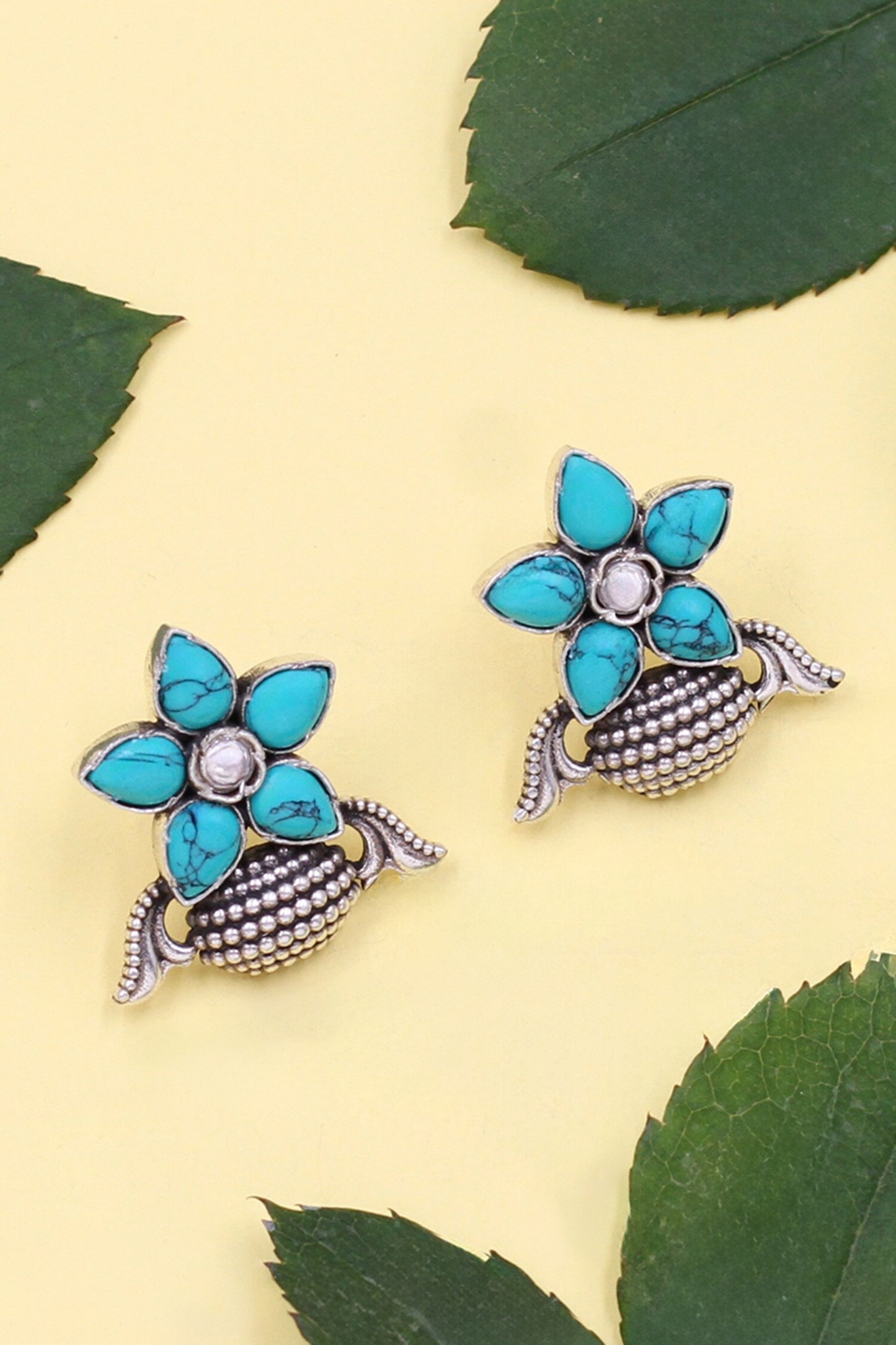 Floral Sterling Silver Turquoise Earrings 