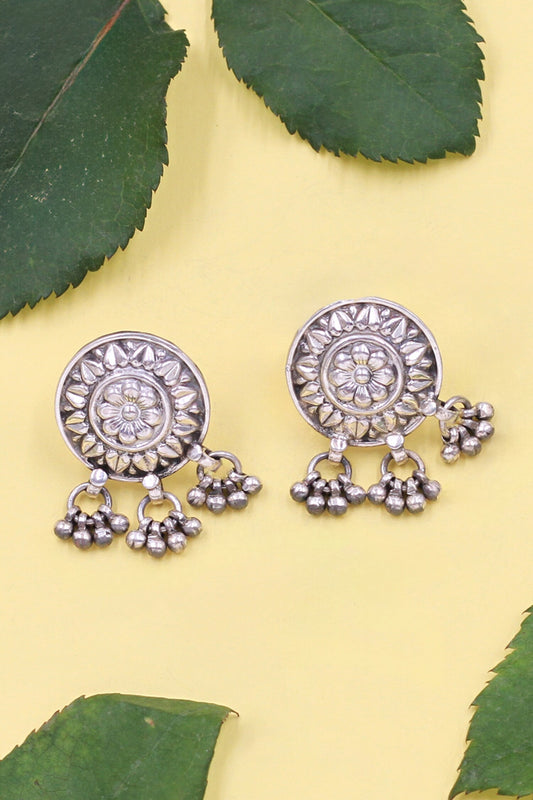 Floral Carved Disk Earrings 