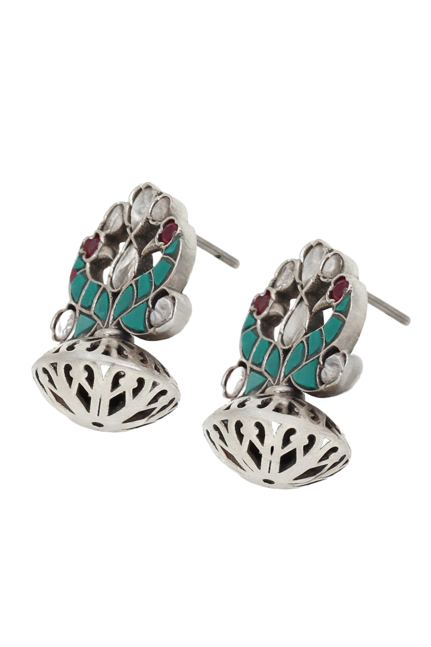 Green Stone & Pearl Drop Earrings 