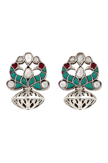 Green Stone & Pearl Drop Earrings 