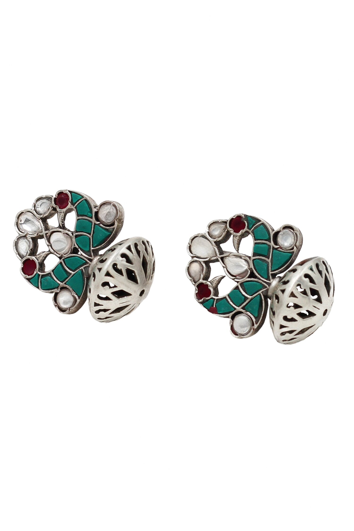Green Stone & Pearl Drop Earrings 