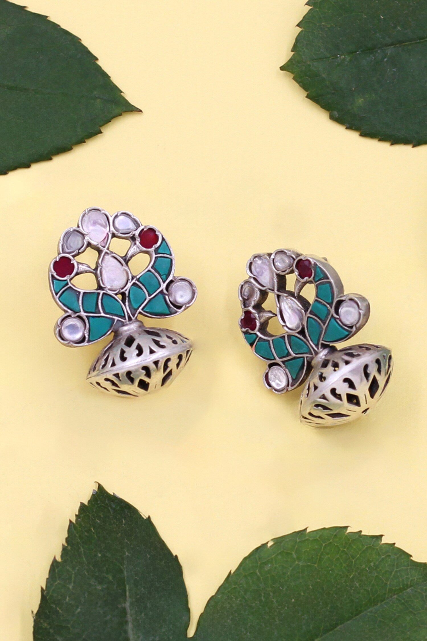 Green Stone & Pearl Drop Earrings 