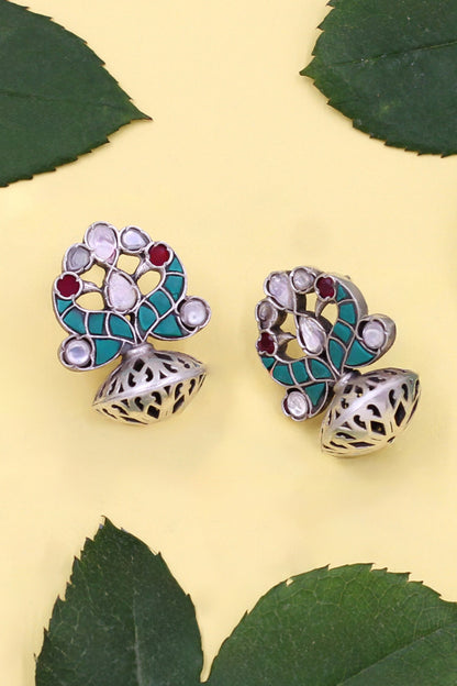 Green Stone & Pearl Drop Earrings 