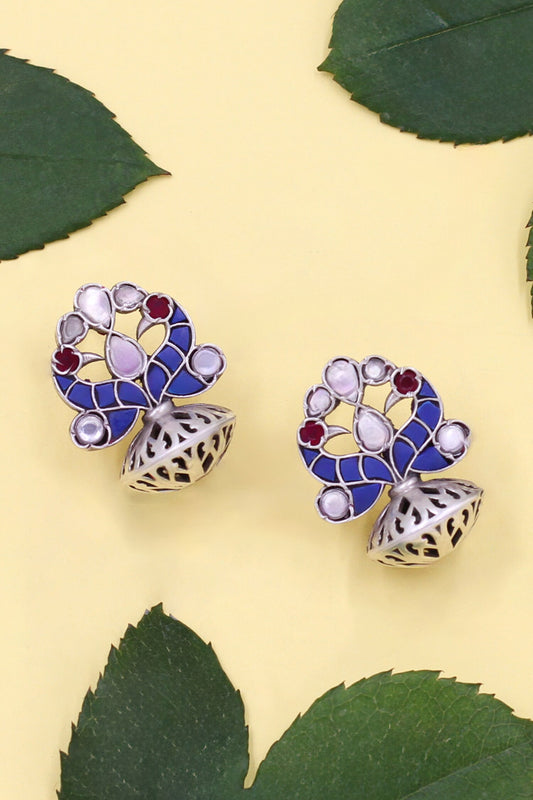 Blue Stone Kundan Pearl Drop Earrings 