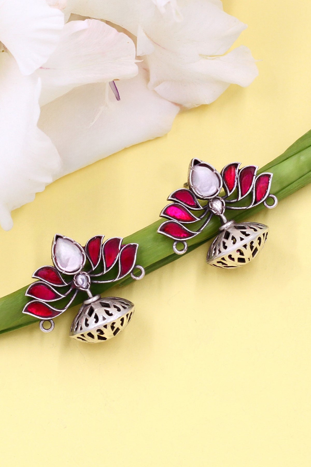 Lotus Shaped Kundan Earrings 