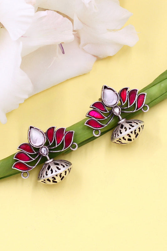 Lotus Shaped Kundan Earrings 