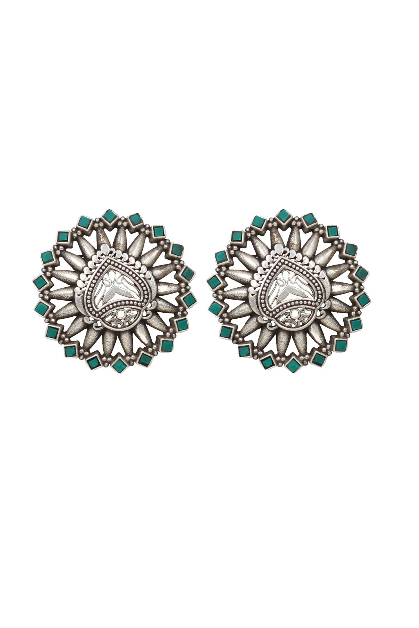 Green Hydro Stone Silver Stud Earrings 