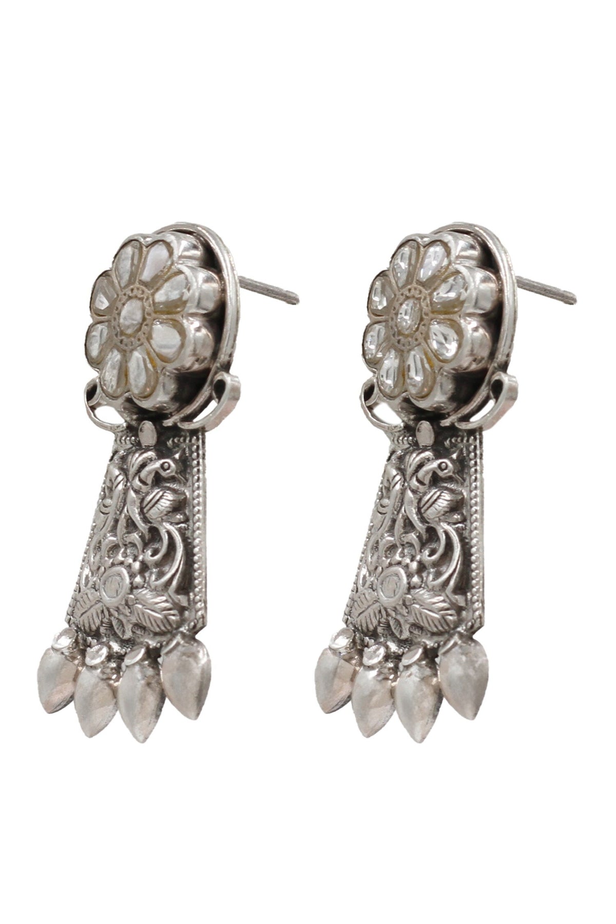 Kundan Peacock Carved Earrings 