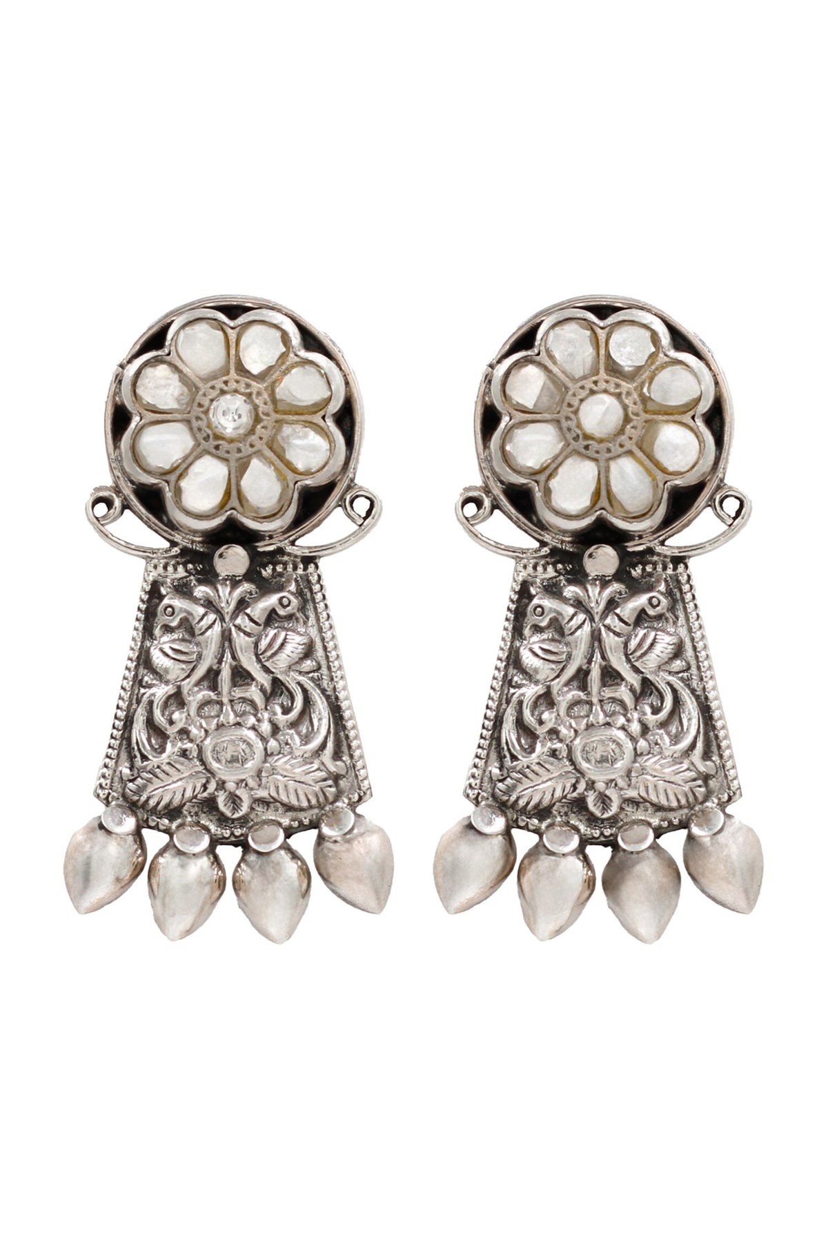 Kundan Peacock Carved Earrings 