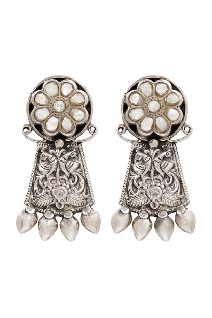 Kundan Peacock Carved Earrings 