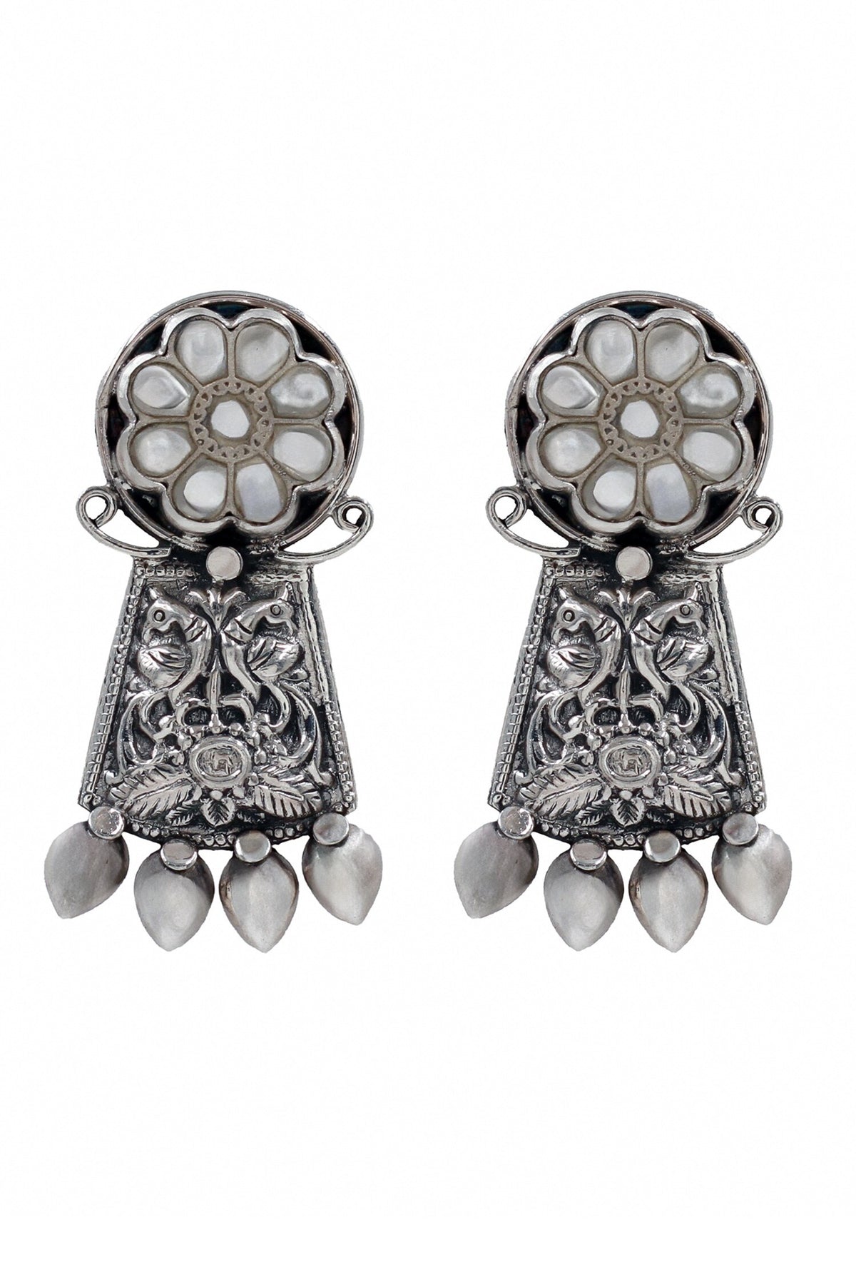 Kundan Peacock Carved Earrings 