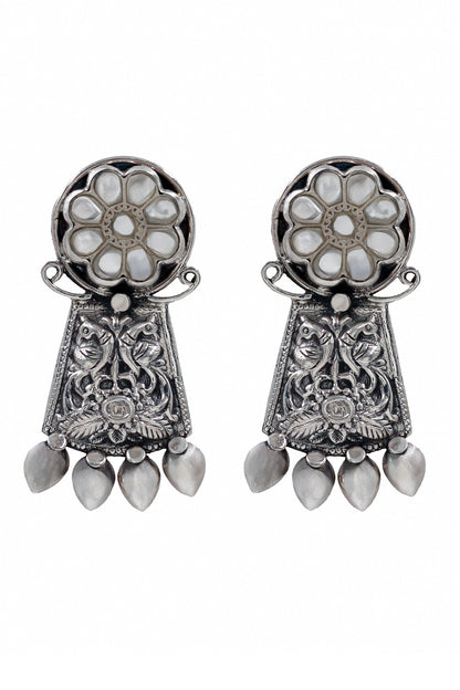 Kundan Peacock Carved Earrings 