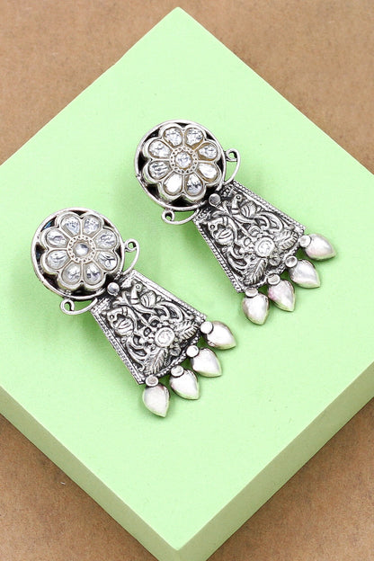 Kundan Peacock Carved Earrings 