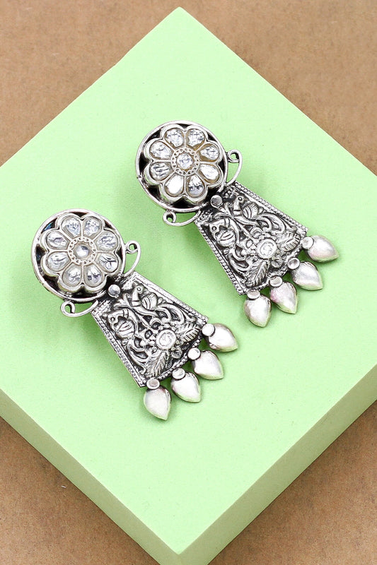 Kundan Peacock Carved Earrings 
