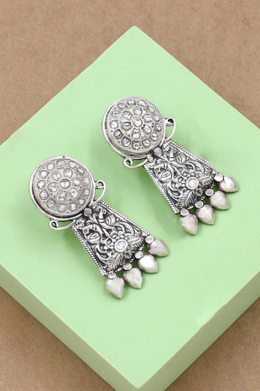 Geometric Kundan Silver Earrings 