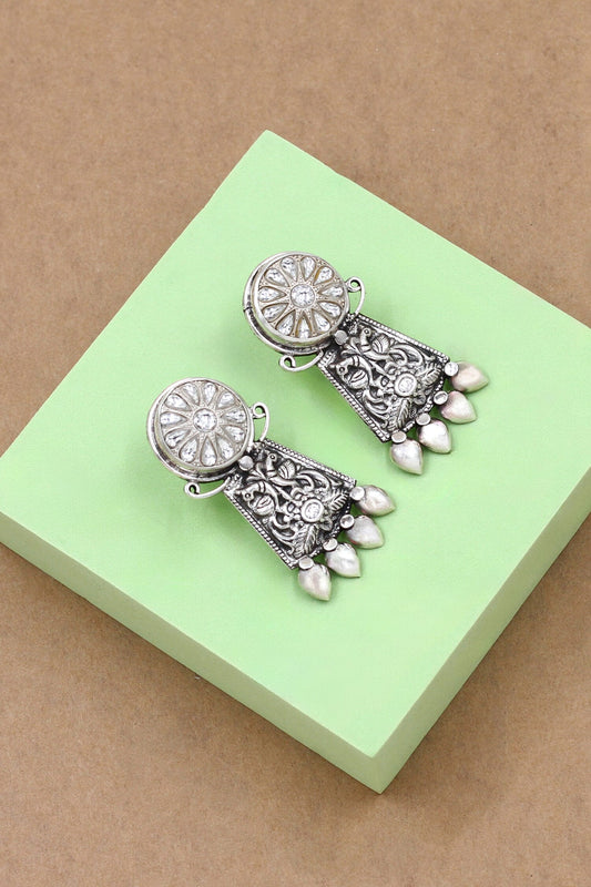 Kundan Studded Silver Danglers 