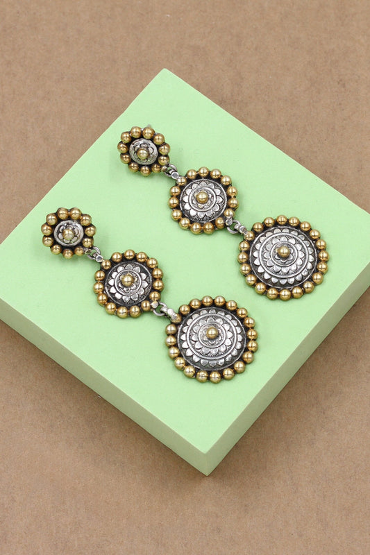 Floral Dual Tone Carved Earrings 