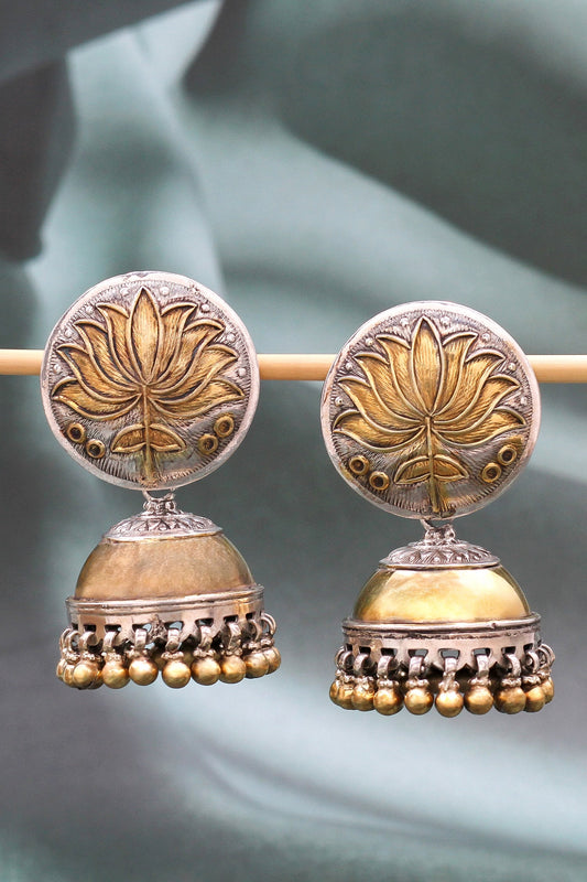 Lotus Dual Tone Ghunghroo Jhumkas 