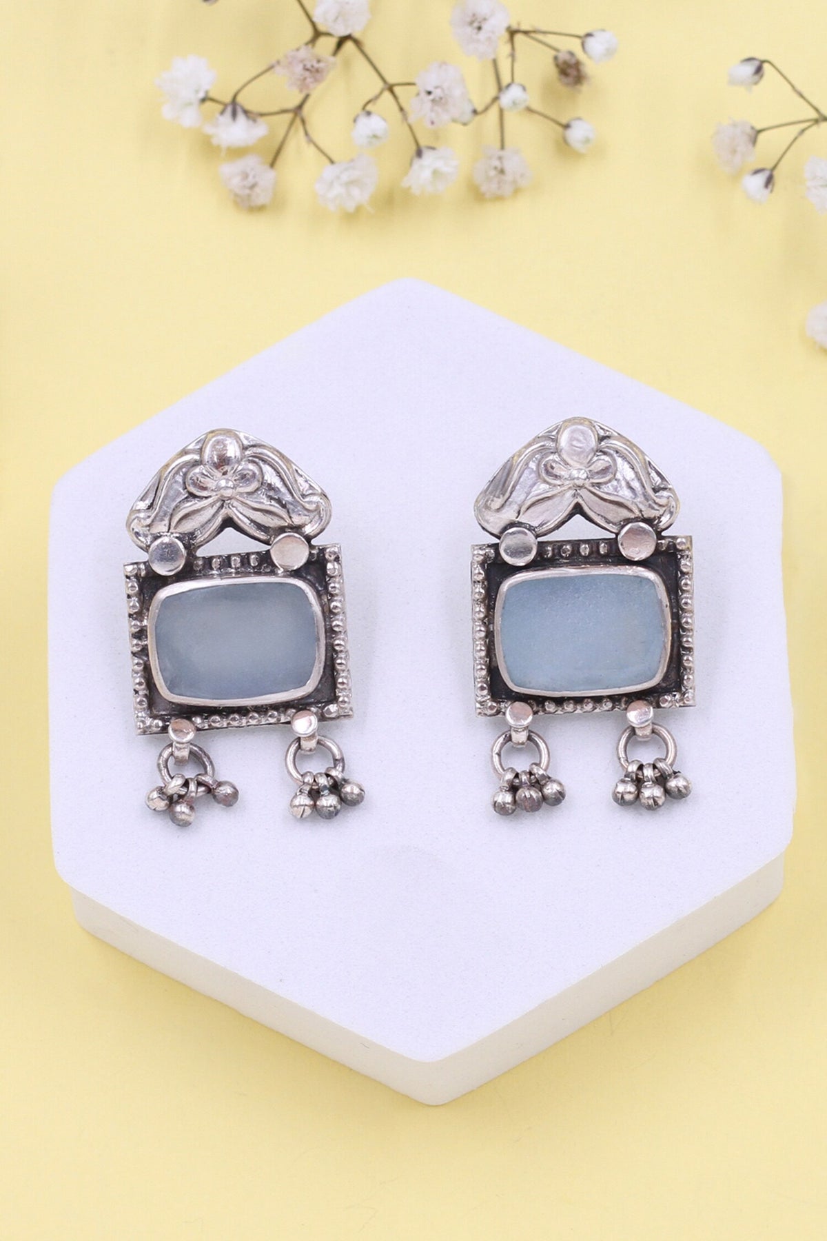 Floral Geometric Quartz Earrings 