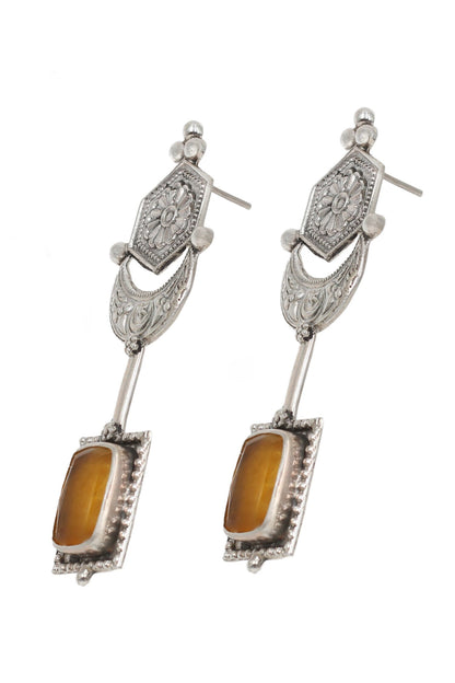 Hydro Stone Geometric Silver Earrings 