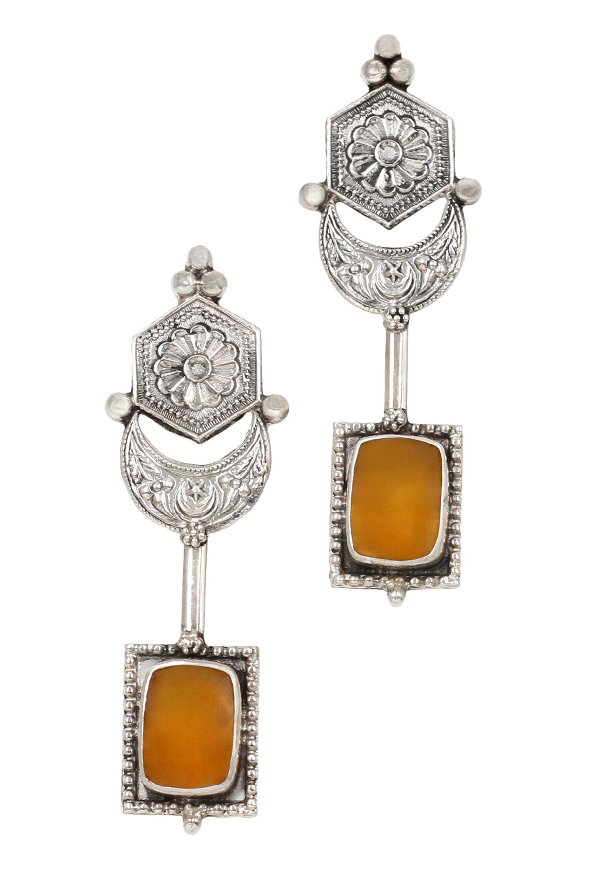 Hydro Stone Geometric Silver Earrings 