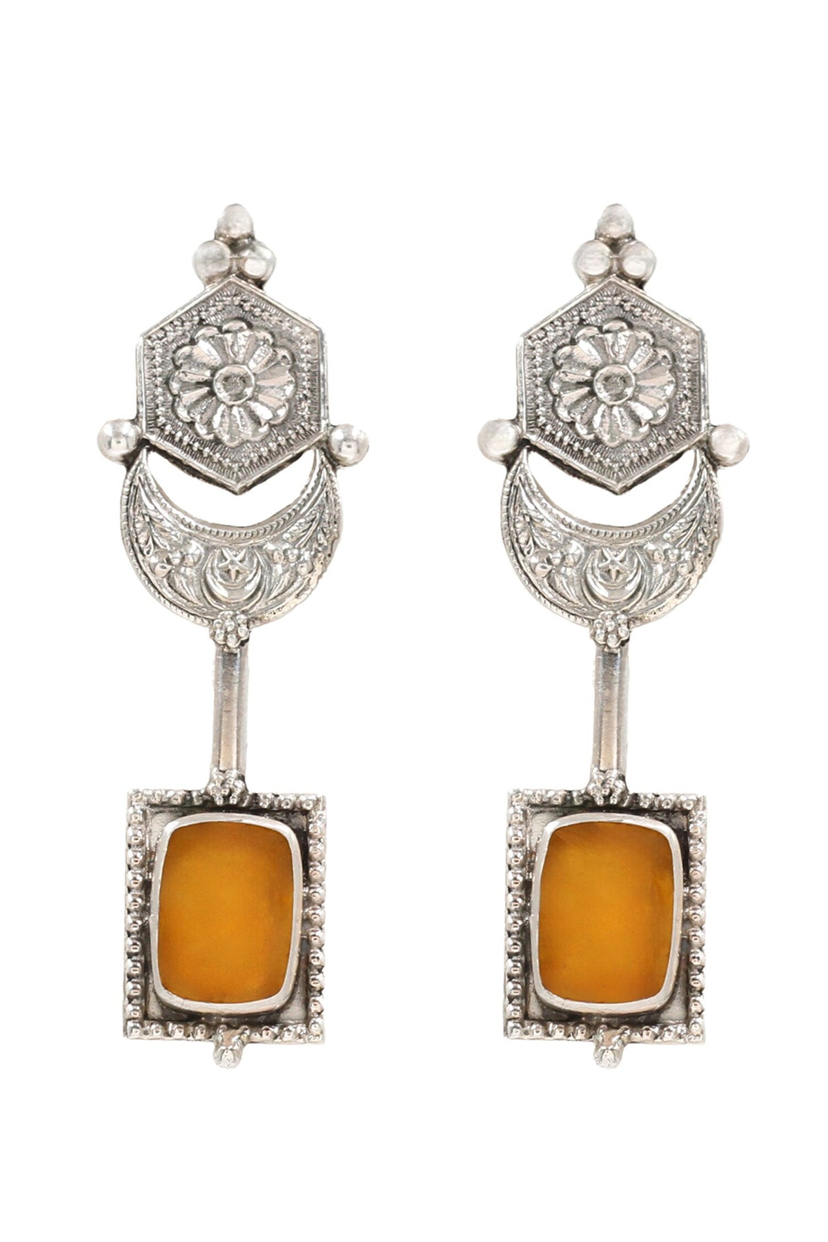 Hydro Stone Geometric Silver Earrings 