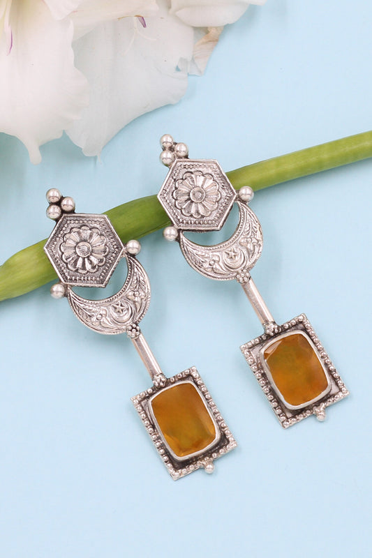 Hydro Stone Geometric Silver Earrings 