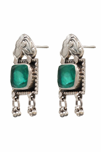 Floral Stone Embellished Tassel Earrings 