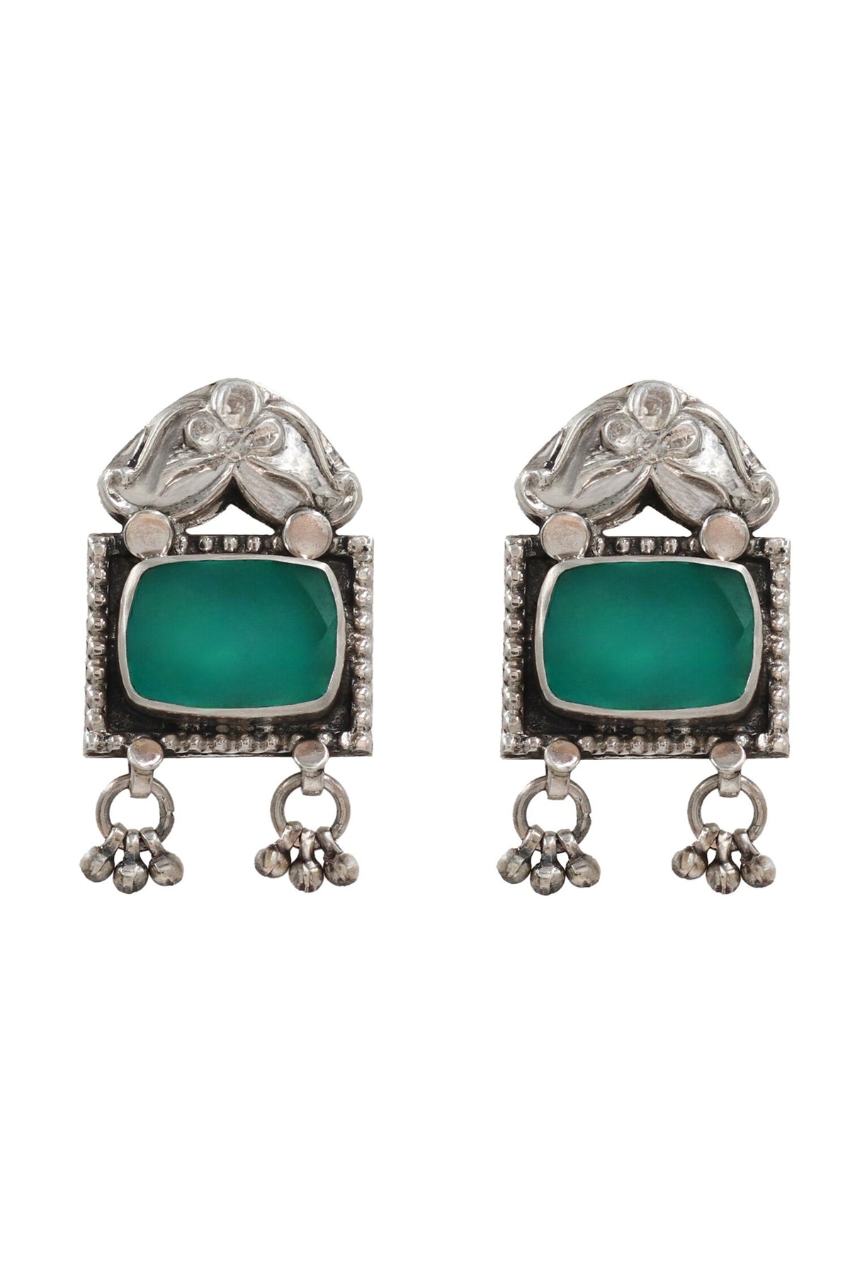 Floral Stone Embellished Tassel Earrings 