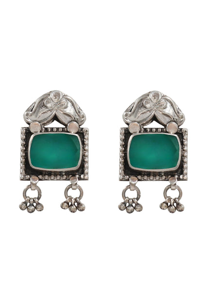 Floral Stone Embellished Tassel Earrings 