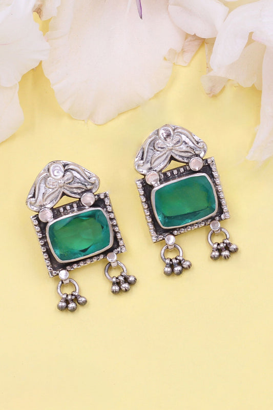Floral Stone Embellished Tassel Earrings 