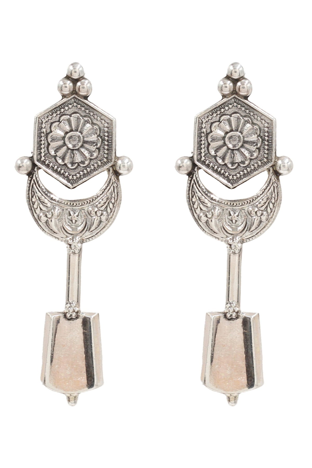 Floral Geometric Carved Earrings 