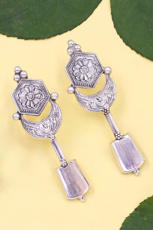 Floral Geometric Carved Earrings 