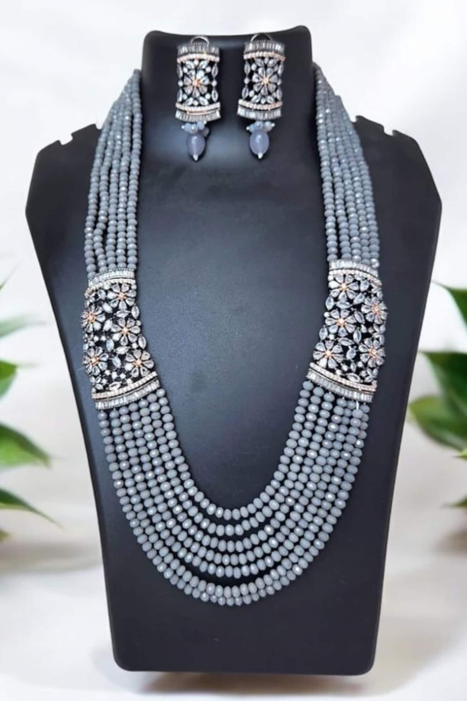 Grey Crystal Diamond Necklace & Earring Set 