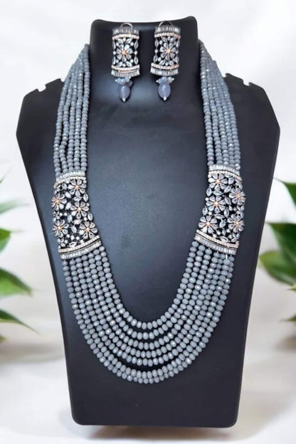 Grey Crystal Diamond Necklace & Earring Set 