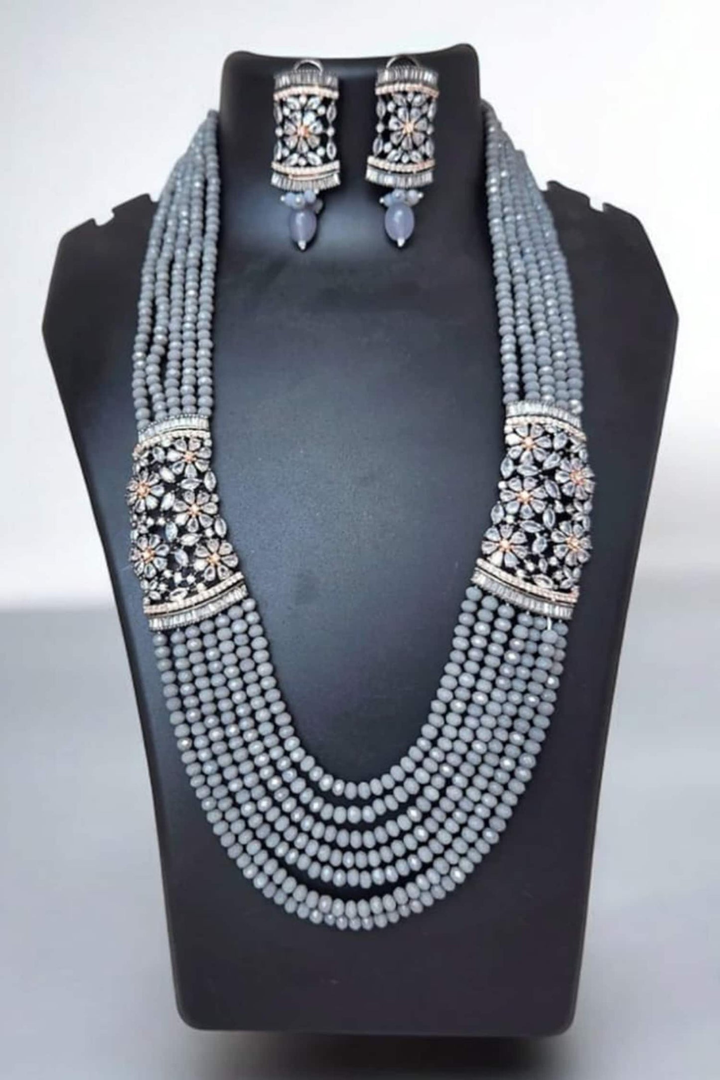 Grey Crystal Diamond Necklace & Earring Set 