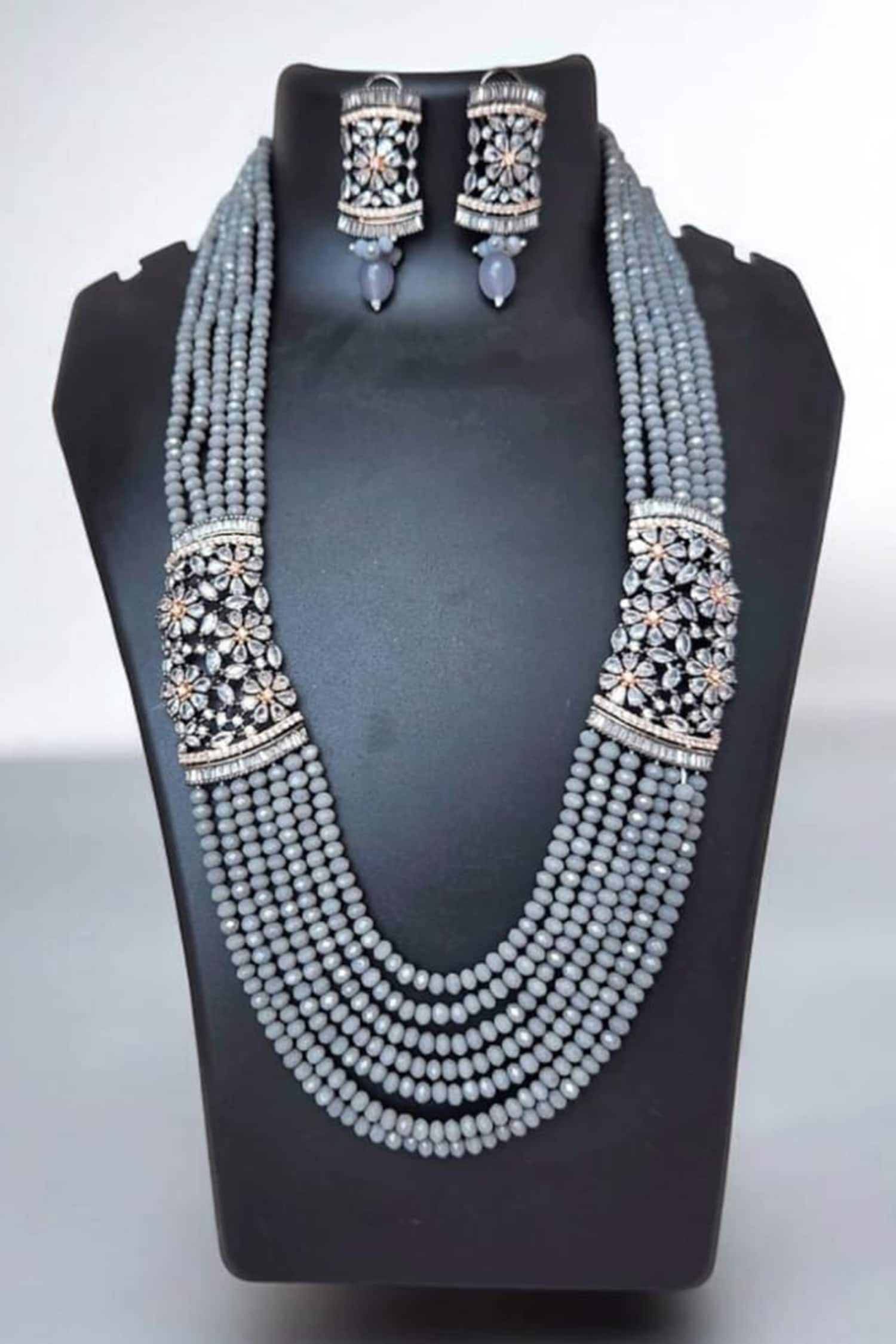 Grey Crystal Diamond Necklace & Earring Set 