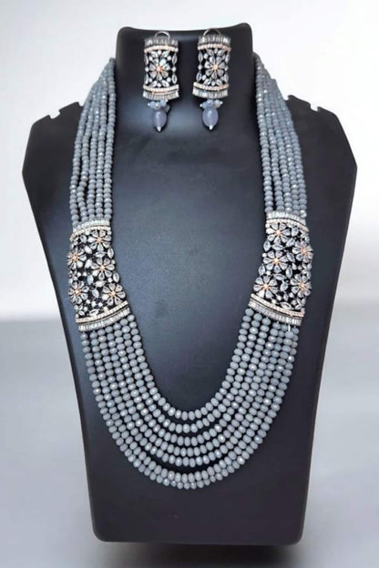Grey Crystal Diamond Necklace & Earring Set 