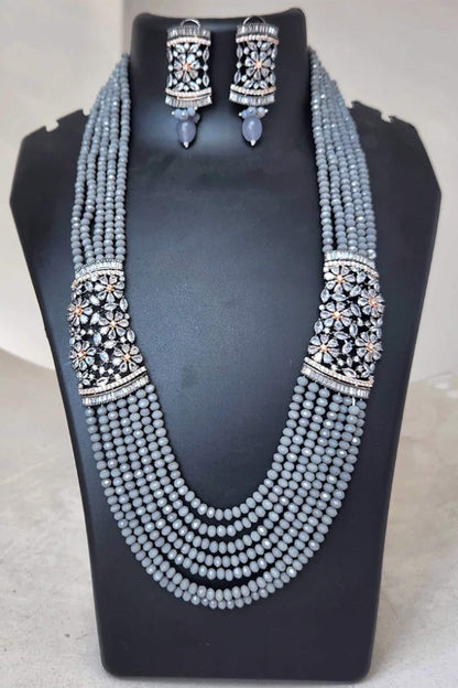 Grey Crystal Diamond Necklace & Earring Set 