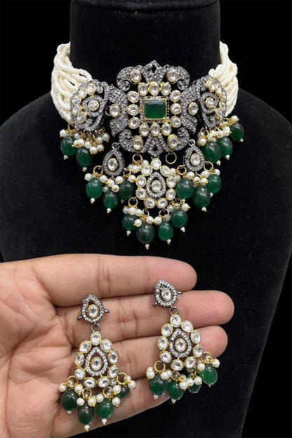 Emerald & Diamond Embellished Necklace Set 