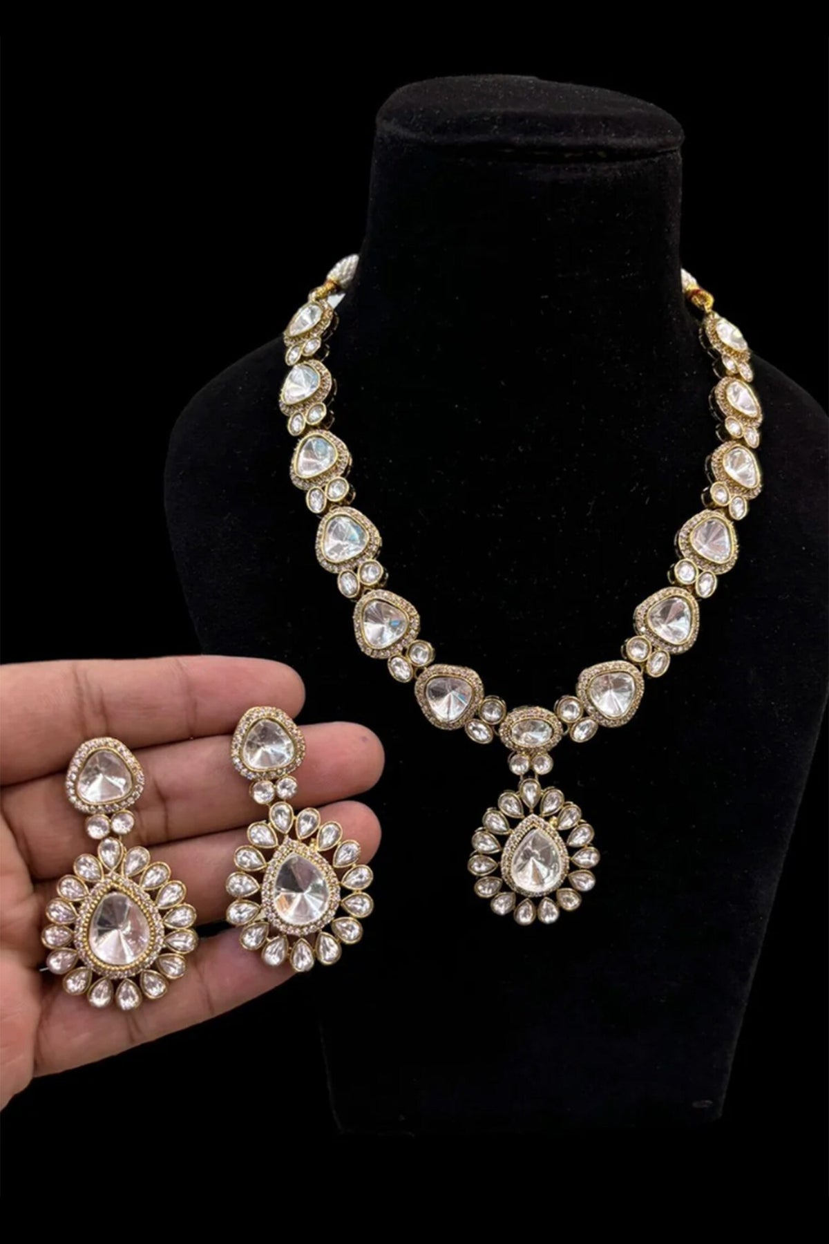 Polki Jadau Stone Necklace Set 