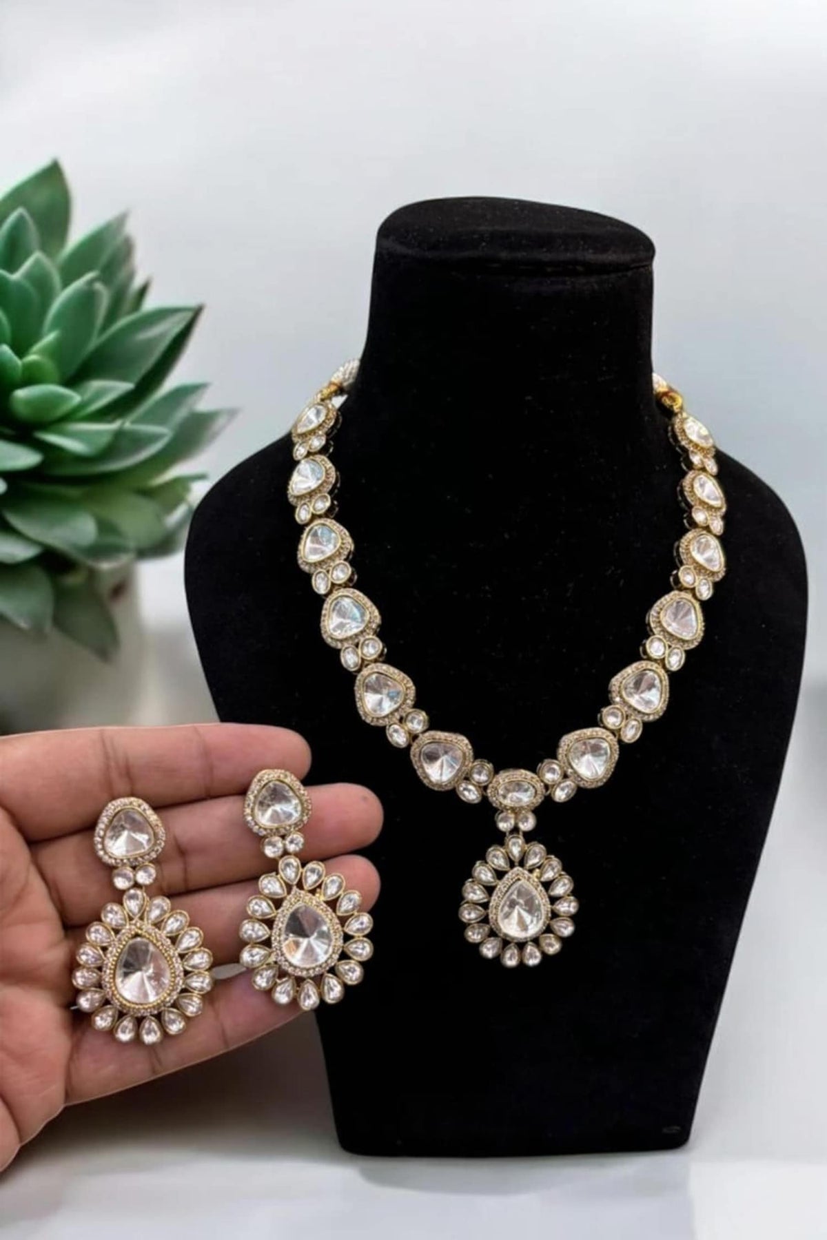 Polki Jadau Stone Necklace Set 