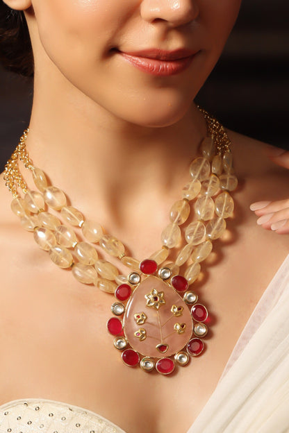 Rosy Cascade Tear Drop Pendant Necklace 