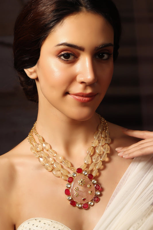 Rosy Cascade Tear Drop Pendant Necklace 