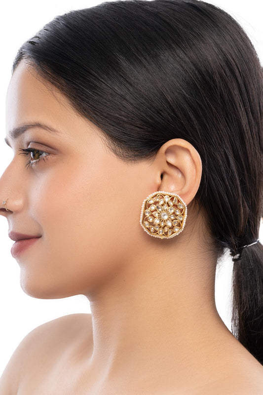 Kundan Pearl Embellished Stud Earrings 