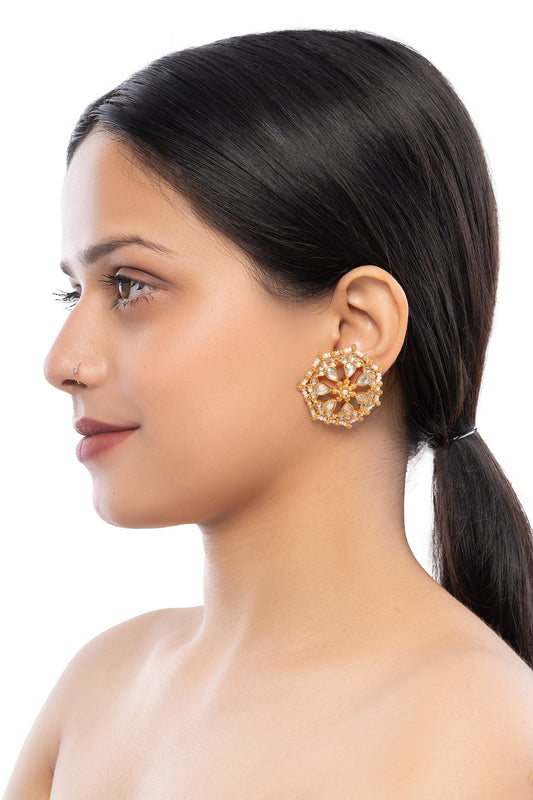 Gold Kundan Pearl Studded Earrings 
